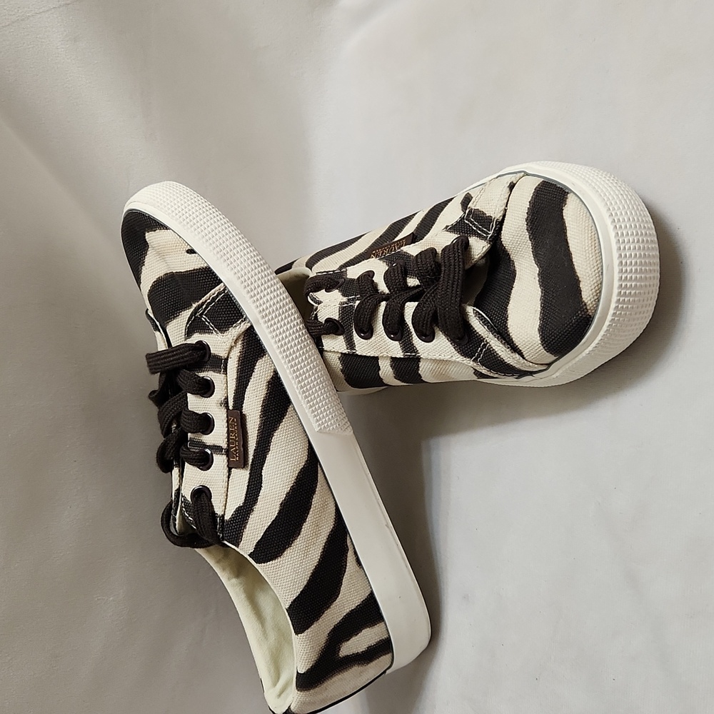 Lauren Ralph Lauren Jaycee Brown Tan Zebra Canvas Sneakers (W Size 7)